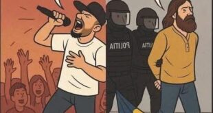 „Te iubesc, Românie, dar tu pe cine pedepsești?” Trăim într-o epocă a inversării valorilor. O lume în care obscenitatea este tratată ca libertate de expresie, iar dragostea curată pentru țară este considerată o amenințare. Imaginea de mai sus nu este doar un desen. Este o oglindă crudă a realității românești de azi. Pe stânga, un cântăreț urlă din toți plămânii, în fața unei mulțimi în delir: „Bag p**-n România!”. Nimeni nu intervine. Este „artă”, ni se spune. E „libertate de expresie”. Nimeni nu îl întreabă de ce scuipă în pământul care i-a dat o limbă, o istorie, un nume. Dimpotrivă: este aplaudat, invitat la festivaluri, difuzat pe posturi naționale, vândut în milioane de vizualizări. Pe dreapta, un bărbat simplu, cu o cămașă de in și un tricolor la picioare, rostește cu demnitate: „România, te iubesc!”. E înconjurat de forțele de ordine. E arestat. Pentru ce? Pentru că a ieșit în stradă cu inima curată și conștiința vie? Pentru că a refuzat să tacă atunci când țara lui era batjocorită? Această imagine este mai mult decât un desen: este o acuzație. „Un popor care nu-și respectă valorile, cultura și trecutul nu are viitor.” – Mihai Eminescu Astăzi, ni se spune că patriotismul este naționalism toxic, că identitatea e un moft retrograd, că tricolorul este „doar o cârpă”. Dar aceiași care spun asta stau sub protecția statului, profită de sistem și se hrănesc din rădăcinile unei țări pe care o disprețuiesc. Mai mult: sunt ridicați în slăvi de o societate dezorientată, lipsită de repere. În schimb, oamenii care iubesc cu adevărat România – nu prin lozinci, ci prin viața lor, prin fapte, prin simplitate și jertfă – sunt marginalizați, umiliți sau chiar eliminați din spațiul public. Iar noi, majoritatea tăcută, ne uităm. Unii cu resemnare, alții cu teamă, prea puțini cu curaj. „Libertatea este dreptul de a spune oamenilor ceea ce nu vor să audă.” – George Orwell Când ai ajuns să fii arestat pentru că spui „Te iubesc, Românie!”, înseamnă că am trecut de mult granița normalului. Înseamnă că trăim într-un regim care nu mai suportă adevărul. Care tolerează orice, în afară de verticalitate. Care preferă vulgaritatea, pentru că aceasta nu cere responsabilitate, nu ridică întrebări, nu scoate oamenii din letargie. „Națiunile nu pier pentru că sunt atacate din afară, ci pentru că se sinucid spiritual.” – Petre Țuțea Aceasta este sinuciderea spirituală pe care o trăim. În care cei care își bat joc de România sunt considerați „artiști”, iar cei care o apără sunt declarați „extremiști”. În care a înjura țara ta este cool, dar a o iubi e suspect. România nu are nevoie de mai mulți consumatori, ci de mărturisitori. Oameni care, în ciuda batjocurii, în ciuda fricii, în ciuda represiunii, spun: „România, te iubesc!” și o spun cu toată ființa lor. „A iubi patria ta nu este un merit, este un imperativ moral.” – Nichifor Crainic Și poate că nu ne mai putem permite luxul tăcerii. Poate că a venit vremea să ne întrebăm, nu doar retoric: Pe cine alegem să susținem? Pe cei care distrug sau pe cei care construiesc? Pe cei care înjură sau pe cei care iubesc? Adevărata libertate nu e aceea de a scuipa în tricolor, ci aceea de a-l purta în suflet, chiar și atunci când îți e smuls de pe umeri. Andrei Teutișan